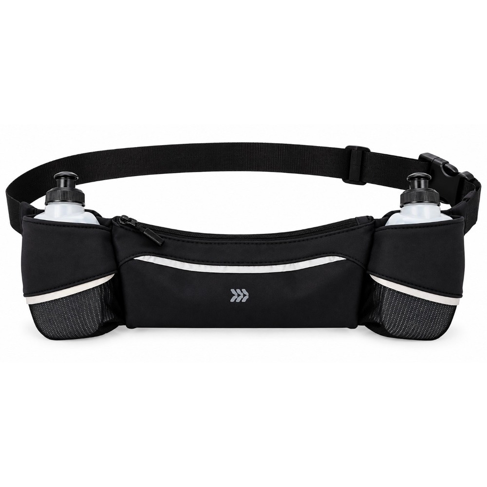 All in Motion Hydration Running Belt Black Waist Pack with Two Water Bottles